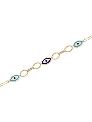 Diamond Line-Gülaylar 14 Ayar Sarı Altın Göz,Mineli Bileklik