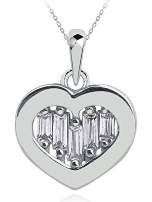 Diamond Line-Gülaylar 8 Ayar Beyaz Altın Kalp Kolye