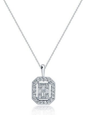 Diamond Line-Gülaylar 8 Ayar Beyaz Altın Baget Taşlı Kolye