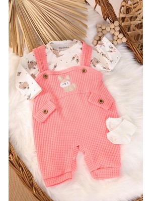 Kidello Somon Tavşanlı Süs Cep Düğmeli Kız Bebek Tulum