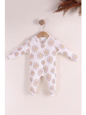 Kidello Beyaz Çiçekli Kız Bebek Tulum