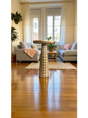 Masif Doğal Ahşap Tekli Mantar Sehpa Altın Renk