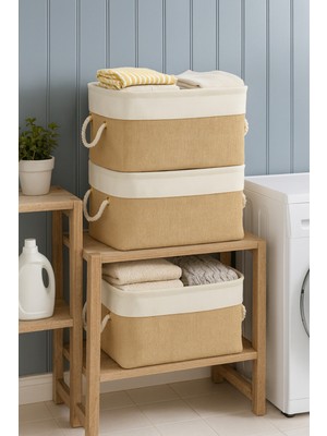 3 Lü Büyük Boy Jüt Dolap Içi Çamaşır Çocuk Odası Oyuncak Düzenleyici Katlanır Saklama Sepeti