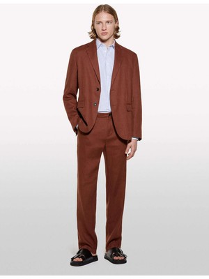 Sisley %100 Keten Slim Comfort Fit Pantolon Erkek Kahverengi Pantolon - 325P4AGHSF049