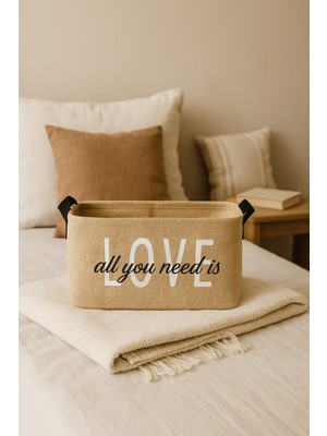 Love Baskılı Jüt Dolap Içi Çocuk Odası Oyuncak Düzenleyici Katlanır Saklama Sepeti Organizer