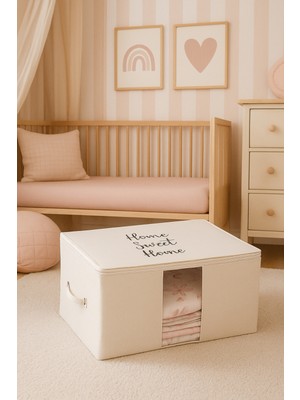 Orta Boy Beyaz Pvc Detaylı Home Sweet Home Baskılı Hurç 52X28X31