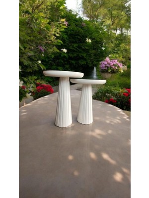 Wood Wooden Ahşap 2'li Set Fitilli Mantar Yan Sehpa Modern Beyaz Renk Fiskos