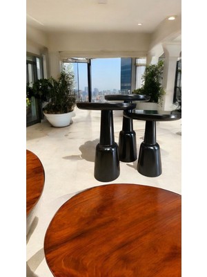 Wood Wooden Ahşap 3lü Set Ürgüp Mantar Yan Sehpa Modern Siyah Renk Fiskos