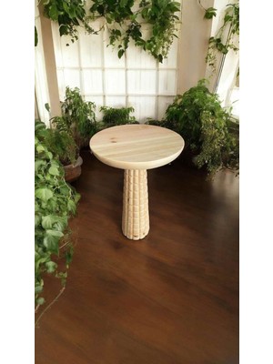 Doğal Masif Ahşap Tekli Yan Sehpa Naturel Renk Modern Mantar Sehpa