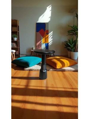 Şık Siyah Ahşap Tekli Yan Sehpa Masif Doğal Mantar Sehpa