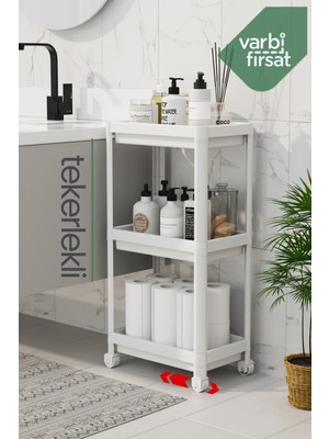 VarBiFırsat 3 Katlı Tekerlekli Düzenleyici Mutfak Rafı Banyo Rafı Tezgah Altı Evye Altı Deterjanlık