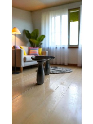 2li Siyah Masif Ahşap Yan Sehpa Şık Zigon ve Fiskos Sehpa Seti