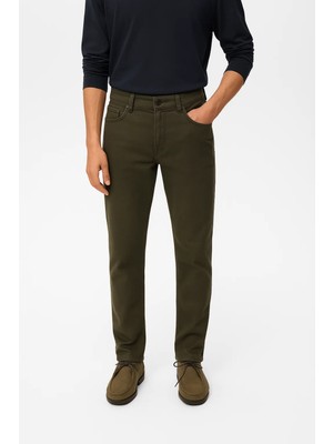 Damga Erkek Yüksek Bel Bol Paça Haki Kot Pantolon