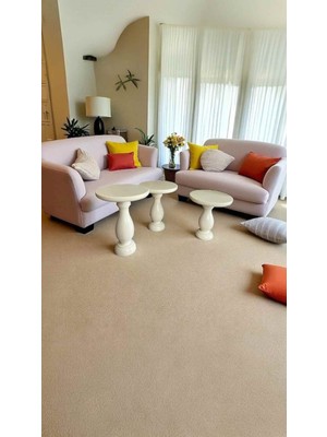 Ahşap Mantar Sehpa 3lü Set Krem Renk Doğal Zigon ve Fiskos Sehpa