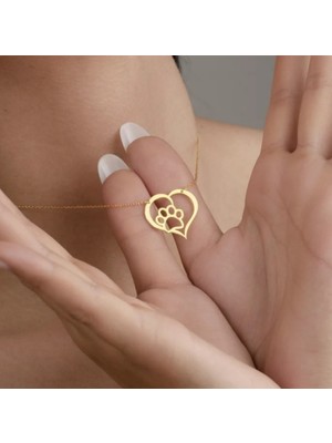 Myz Takı Kalp ve Pati Figürlü 925 Ayar Gümüş Kadın Kolyesi