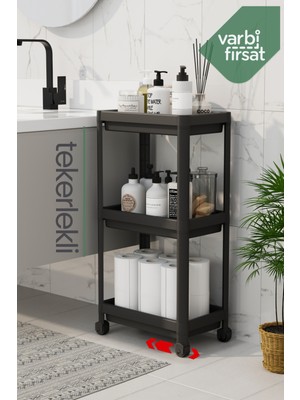 VarBiFırsat 3 Katlı Tekerlekli Düzenleyici Mutfak Rafı Banyo Rafı Tezgah Altı Evye Altı Deterjanlık