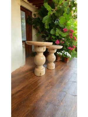 Ahşap 2'li Set Mantar Yan Sehpa / Naturel Renk/ Zigon Sehpa