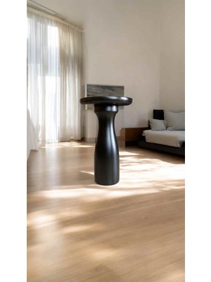 Siyah Masif Ahşap Yan Sehpa Tekli Doğal Mantar Sehpa Tasarımı