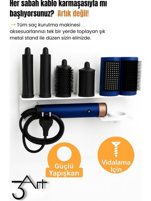 3Art Metal Metal Dysonairwrap Standı – Banyo Askısı - Şık ve Dayanıklı - Başlık Organizeri