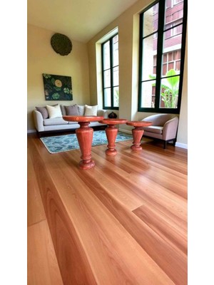 Ahşap Mantar Sehpa 3lü Set Maun Renk Doğal Zigon ve Fiskos Sehpa