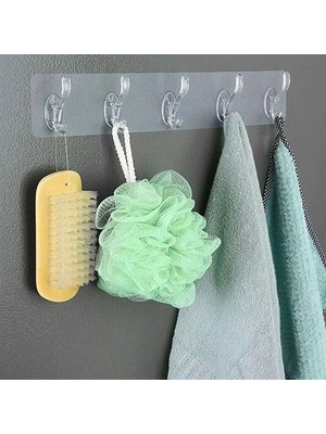 5'li Güçlü Yapışkanlı Şeffaf Duvar Askısı Banyo Mutfak Düzenleyici Pratik Askılık ( Lisinya )