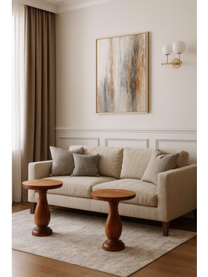 2li Doğal Masif Ahşap Yan Sehpa Seti Fındık Renk Zigon Takımı