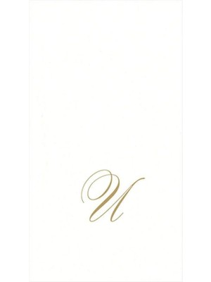 Caspari White Pearl & Gold Paper Linen Single Initial Boxed Guest Towel Napkins - 24 Per Package