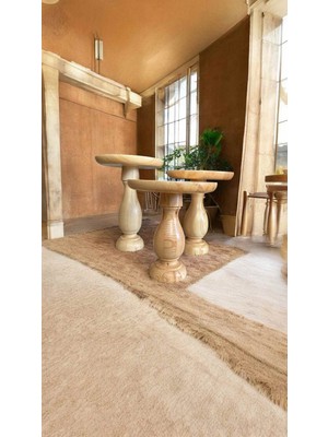 Ahşap Mantar Sehpa 3lü Set Naturel Renk Doğal Zigon ve Fiskos Sehpa