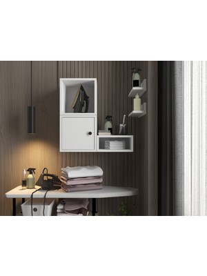 Nettrends Modüler Ütü Odası Düzenleyici Duvar Dolabı Raf Seti Kapaklı Bölme Açık Raflar, BEYAZ-NRG-ÜTÜM-1001