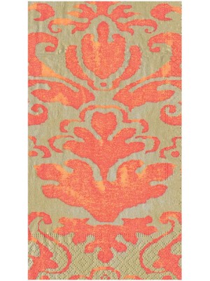 Caspari Palazzo Paper Guest Towel Napkins In Coral - 15 Per Package