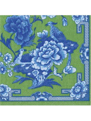 Caspari Green And Blue Plate Luncheon Napkins - 20 Per Package