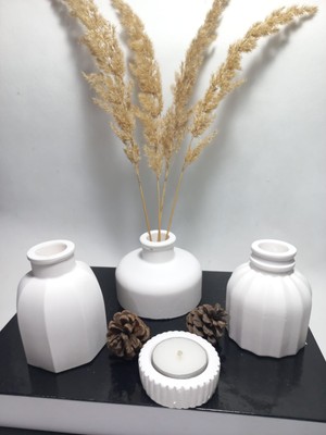 Emily Samy Modern Minimal Vazo Set 3'lü, Ev & Ofis Hediyelik, Dekoratif Obje, Beyaz