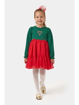 Minipodyum Yılbaşı Temalı Taç Hediyeli Simli Tüllü Kız Çocuk Elbise