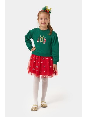 Minipodyum Yılbaşı Temalı Taç Hediyeli Tüllü Kız Çocuk Elbise