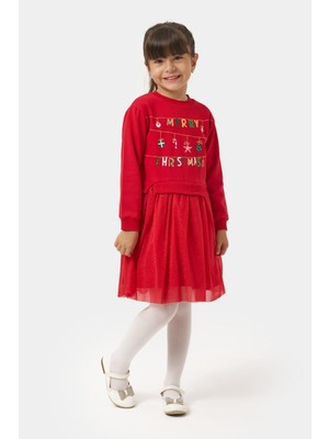 Minipodyum Yılbaşı Temalı Simli Tüllü Kız Çocuk Elbise