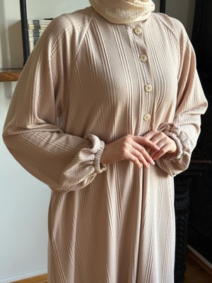 Reglan Kol Yarım Pat Eteği Büzgülü Örme Elbise 2416 Navra | Fendel