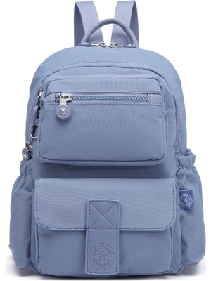 Hüvendo Smart Su Geçirmez Çok Cepli Küçük Boy Krınkıl Günlük Kadın Sırt Çantası Jeans Mavi