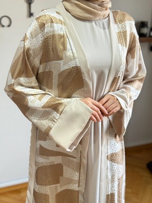 Desenli Saten 2'li Abaya 1875 Navra | Fendel