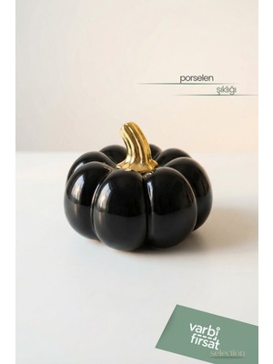 VarBiFırsat Siyah Porselen Balkabağı – Gold Saplı Premium Dekoratif Obje