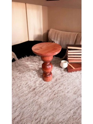 Doğal Masif Ahşap Tekli Yan Sehpa Maun Renk Modern Mantar Sehpa