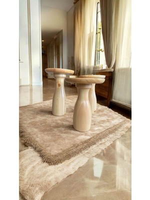 Ahşap Mantar Sehpa 3lü Set Naturel Renk Doğal Fiskos Sehpa Zigon