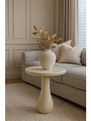 Krem Renk Masif Ahşap Tekli Yan Sehpa – Zigon Sehpa Seti