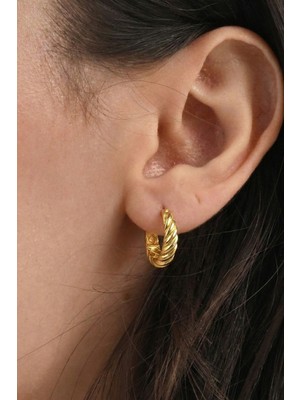 Söğütlü Silver 925 Ayar Gümüş Küpe Üzeri Altın Kaplama Retro Görünümlü Burgu Modeli Küpe SGTL13198GOLD