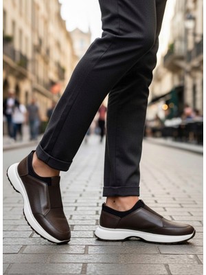 Ebrus Trend ET0244 İçi Dışı Hakiki Deri Bantlı Rahat Taban Casual Kahverengi Erkek Ayakkabı