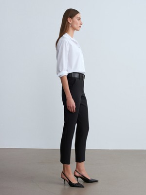 Dilvin 72229 Kemerli Dar Paça Pantolon-Siyah