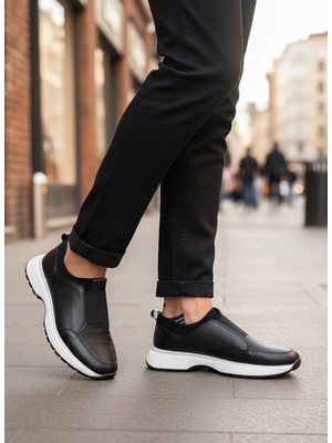 Ebrus Trend ET0244 İçi Dışı Hakiki Deri Bantlı Rahat Taban Casual Siyah Erkek Ayakkabı