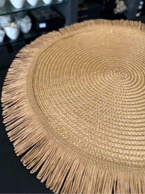 UltraNova 6 Adet Yuvarlak Hasır Örgülü Püsküllü Servisler, Çap 38 cm