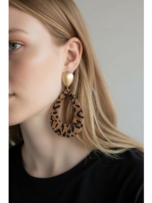 Alya's Aksesuar Altın Detaylı Leopar Desenli Damla Küpe
