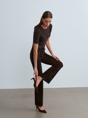 Dilvin 72111 Kadife Flare Pantolon-Kahve