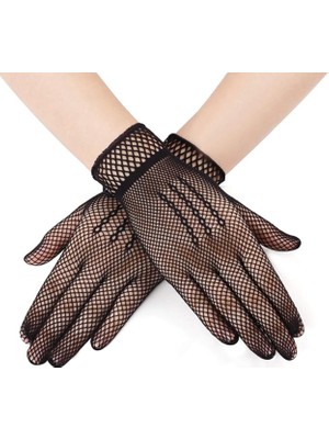 Neonova Siyah Renk Likralı File Eldiven Parmaklı Örgü Eldiven Yetişkin Boy